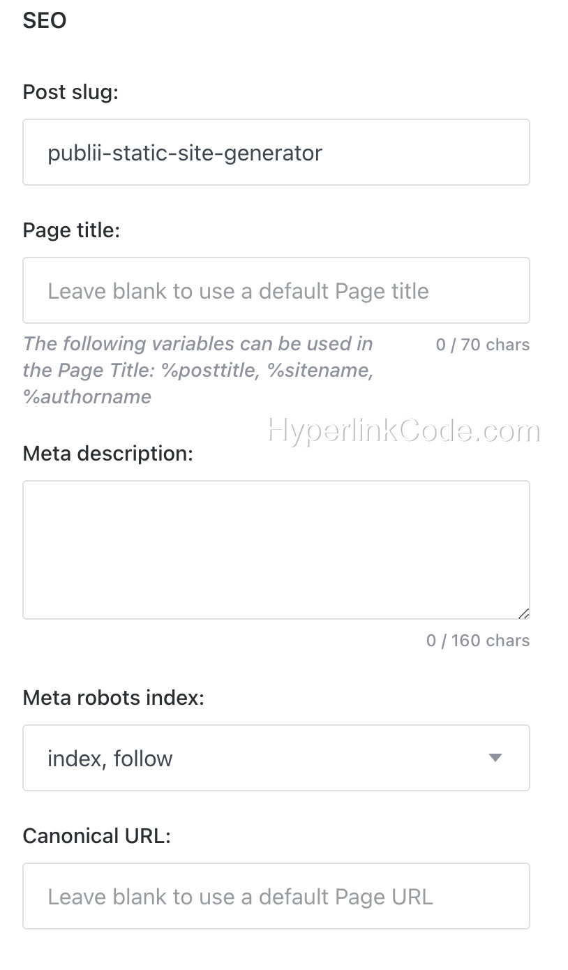 Publii Metadata SEO Settings