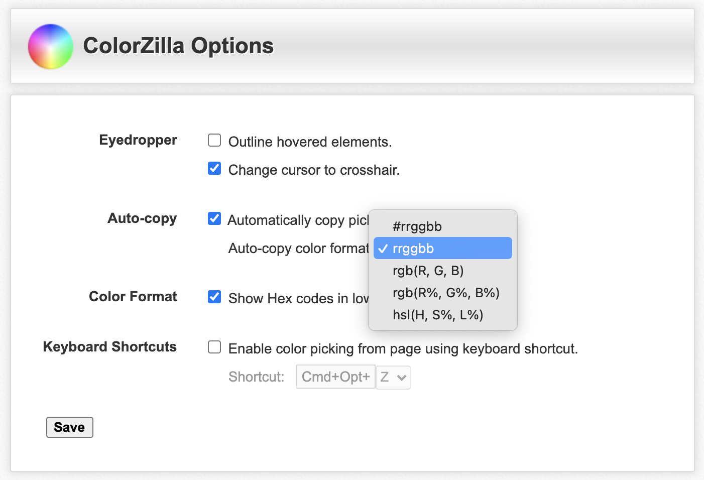 ColorZilla Options